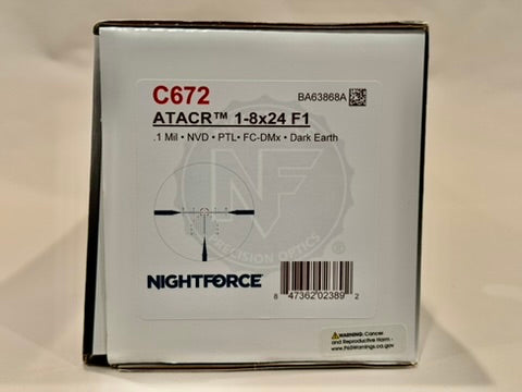 Nightforce ATACR 1-8 FC-DMx Dark Earth NVD PTL .1 MIL-RAD BA63868A