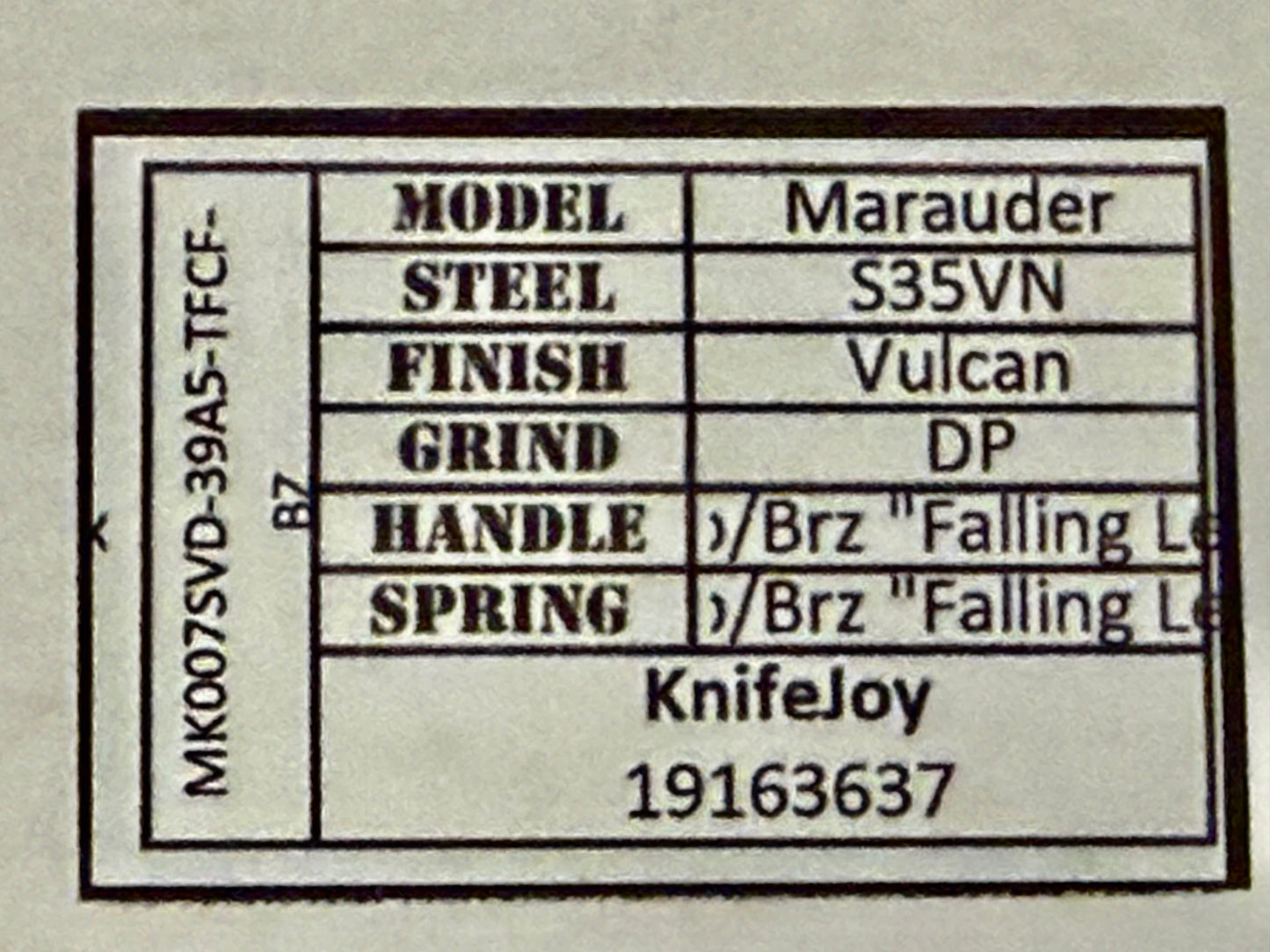 Medford Marauader (full) Vulcan Drop Point S35VN
