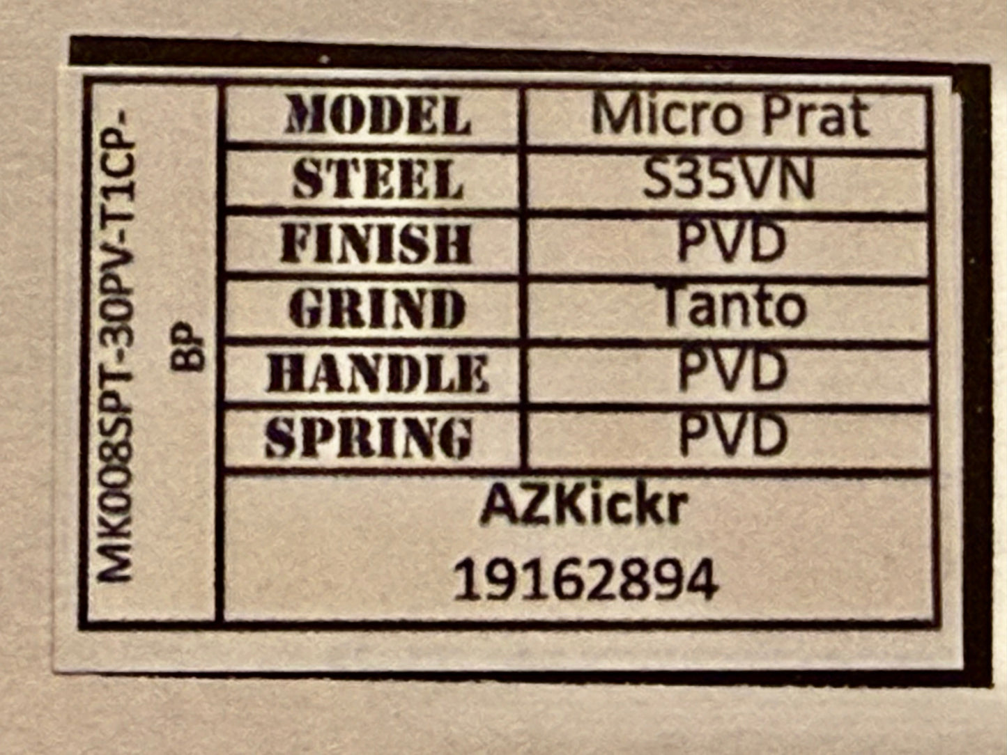 Medford Praetorian Micro T PVD Tanto S35VN