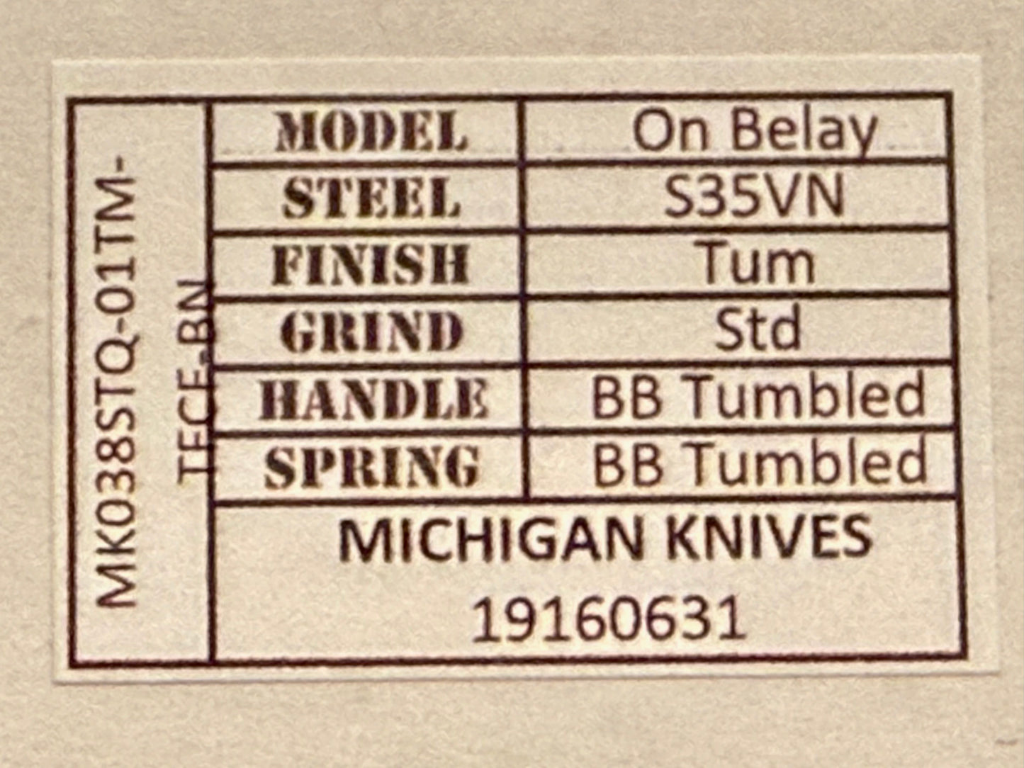 Medford On Belay Tumbled Standard S35VN