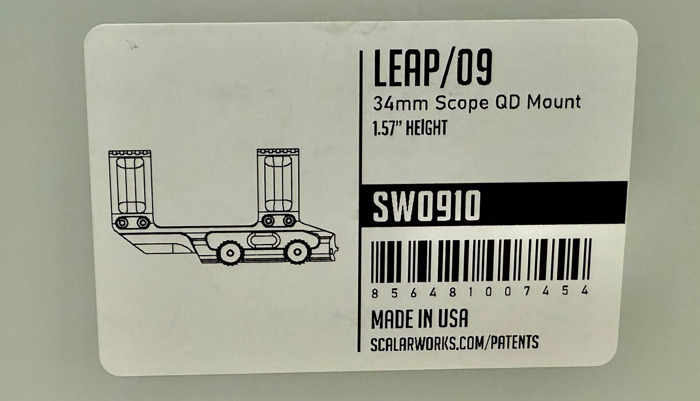 Scalarworks LEAP/09 SW0910 Quick‑Detach Scope Mount (34 mm, 1.57″, Standalone)