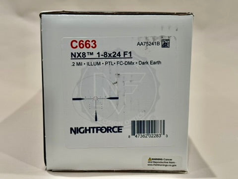 Nightforce NX8 1-8 FC-DMx Dark Earth ILLUM PTL .2 MIL-RAD AA75241B