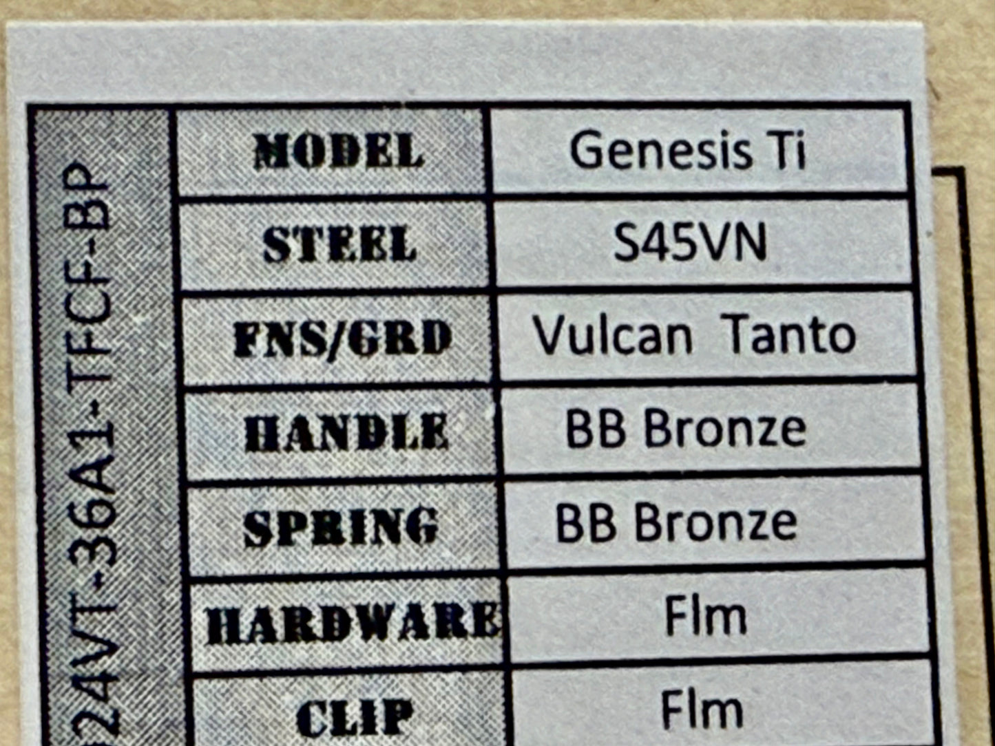 Medford Praetorian Genesis Ti Vulcan Tanto S45VN